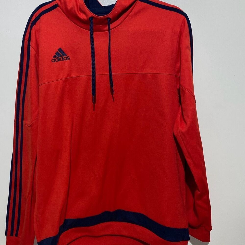 Adidas Men's Red‎ Blue Pullover Long Sleeve Drawstring Hoodies Sweatshirt Large